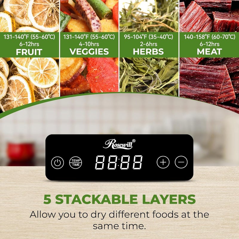 Rosewill Compact Food Dehydrator, 5 Stackable Trays with Adjustable 48H Timer and Temperature Control - 400W Electric Food Dryer for Jerky, Fruits, Herbs, Veggies, Meat & Dog Treats - Image 3